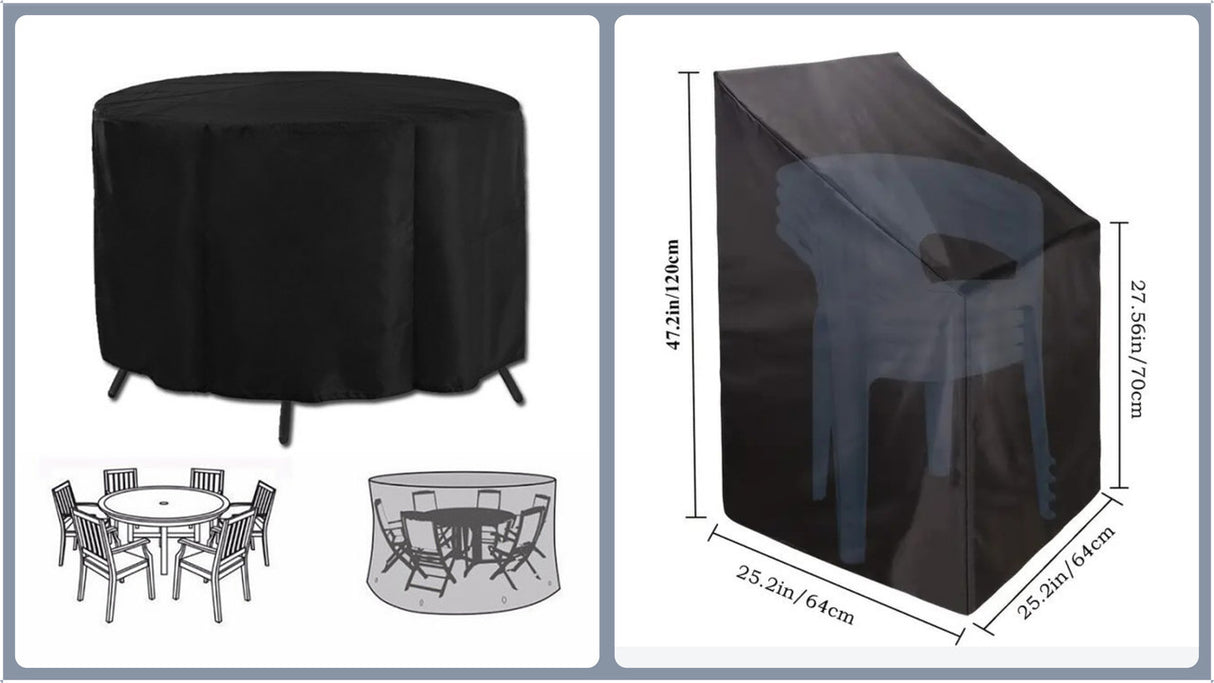 Round Table and Lounge Chair Cover Set, Black 185cm 2pcs