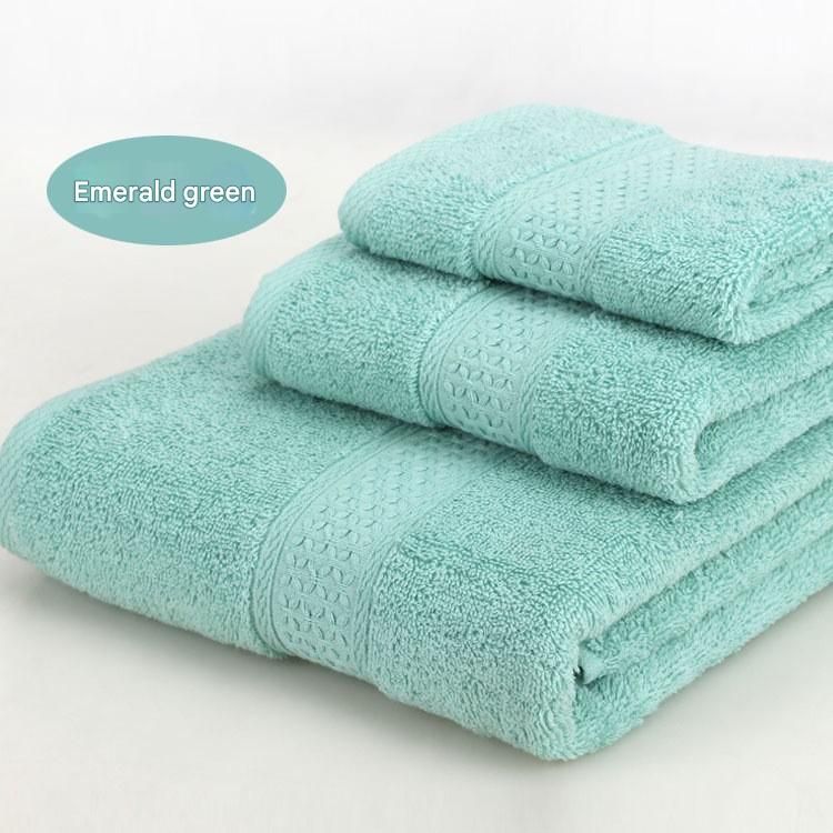 Emerald green 3 piece cotton jacquard towel set with bath towel, hand towel and face washer