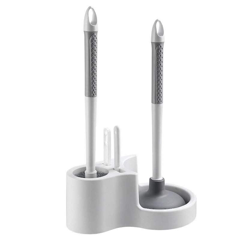 4 in 1 toilet cleaning set with brush, plunger, drain unclogger and gap brush in one holder