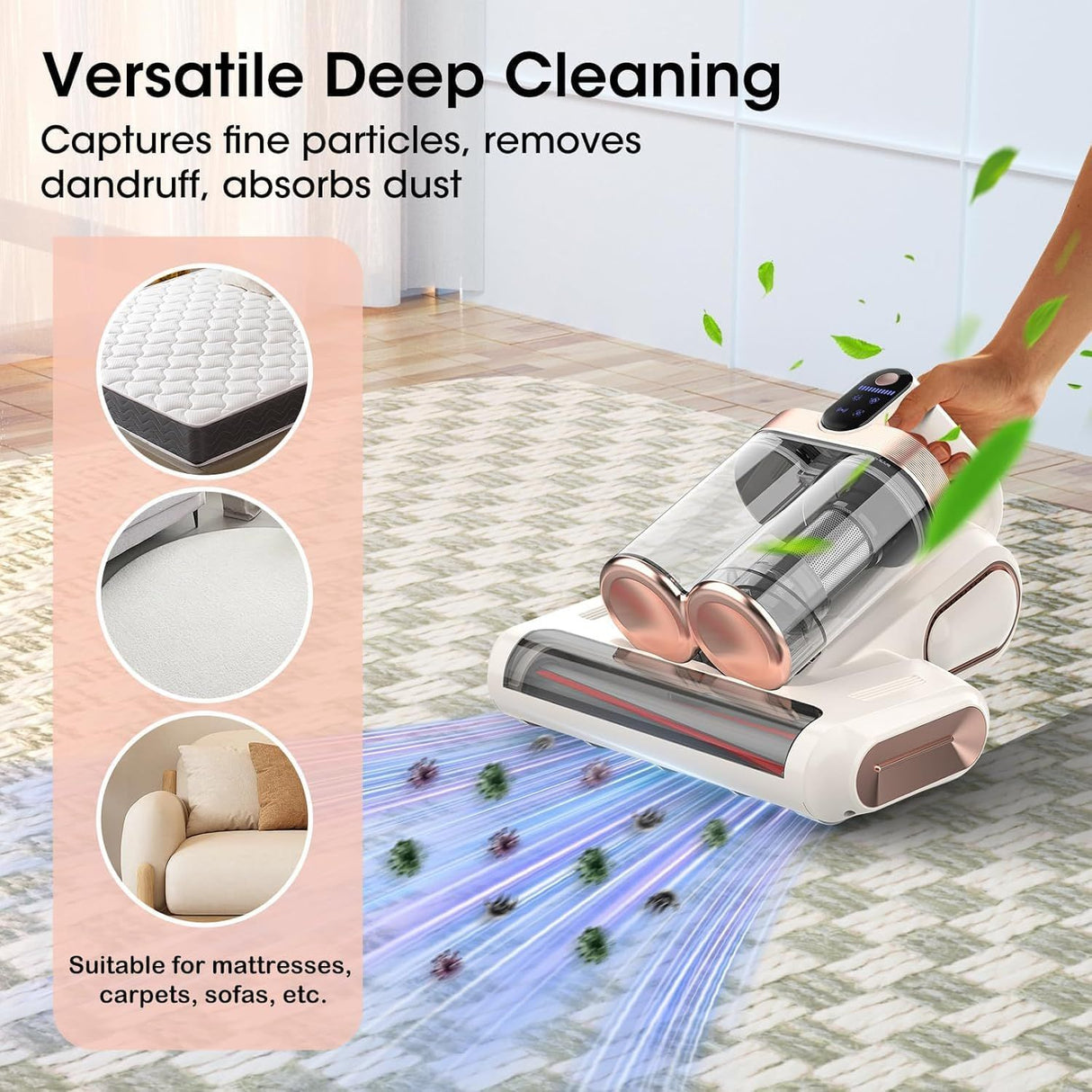 Ingolstadt UV Mattress Vacuum, Handheld Mite Remover, 8000Pa, White and Gold