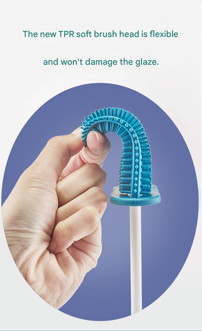 Small blue crevice brush for cleaning hinges and the base of the toilet