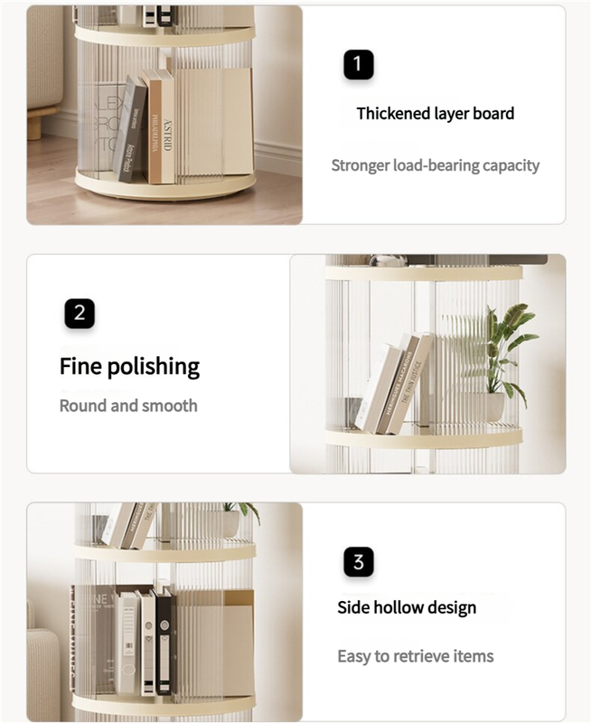 Cream White 2-Layer Rotating Bookshelf