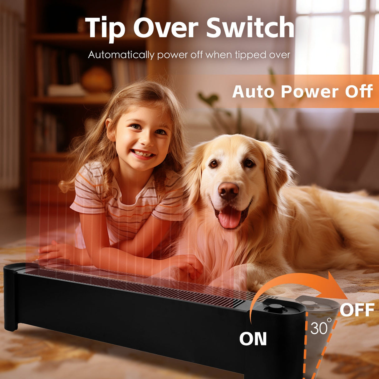 Control panel with low and high heat settings on the floor heater