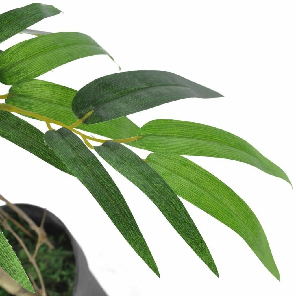 Artificial bamboo plant close-up showing realistic green culm and leaf detail — Allure Home Collections