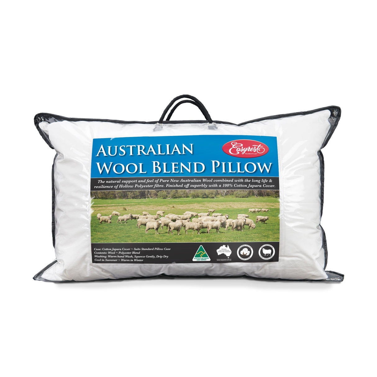 Easy Rest Wool Blend Pillow — 60% Australian Pure Wool, 40% Polyester, Cotton Cover — Allure Home Collections