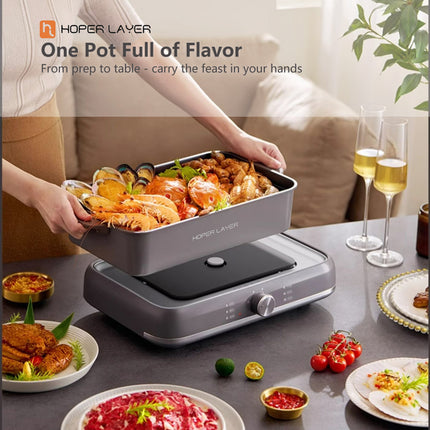 Removable nonstick square pot lifted out of the hot pot housing