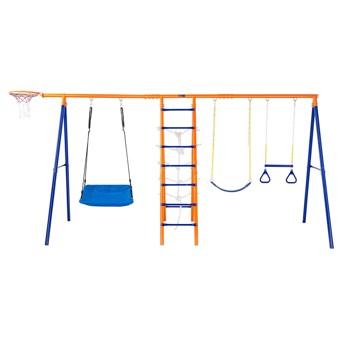Children playing on the six in one swing set