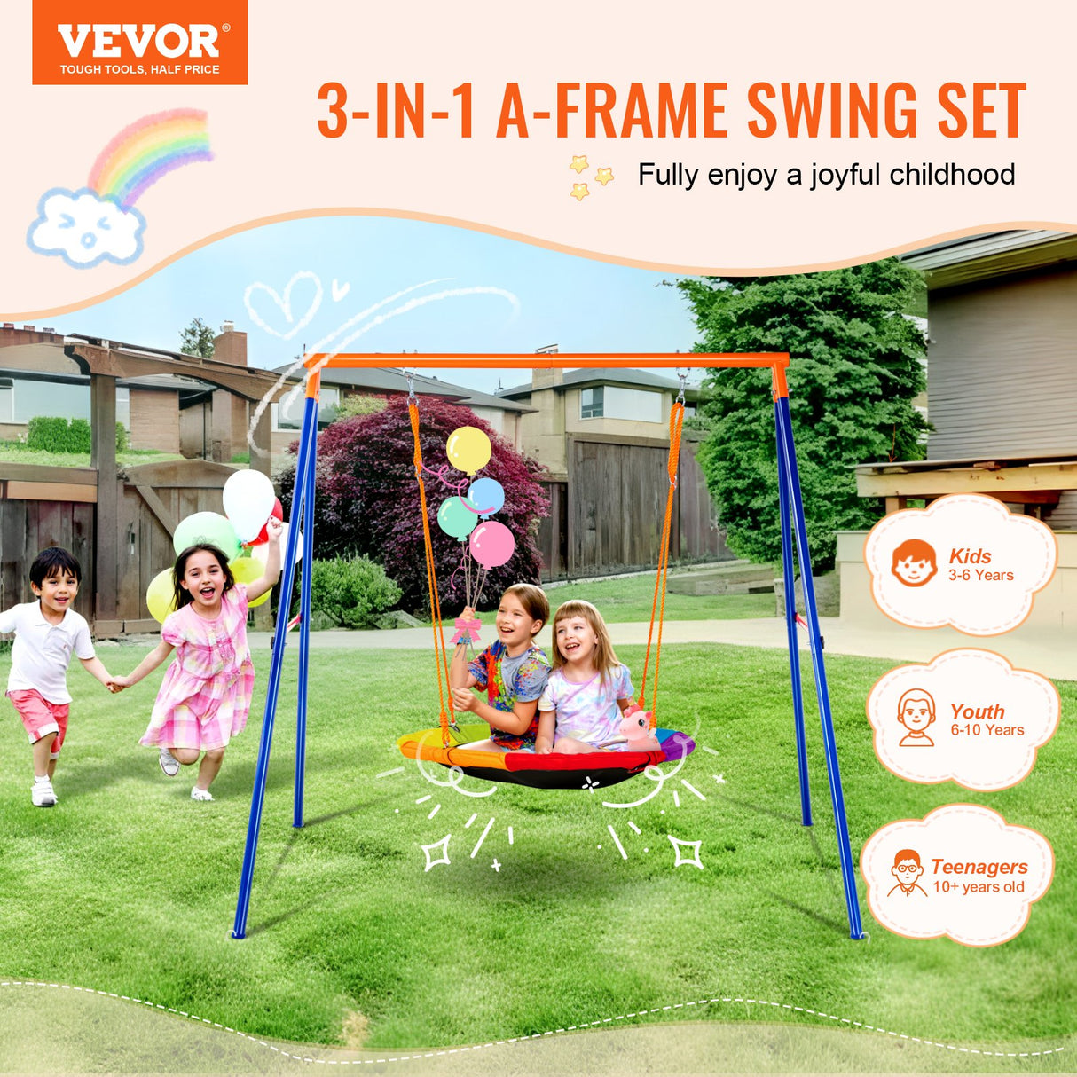 Saucer Swing Set with A Frame Steel Stand