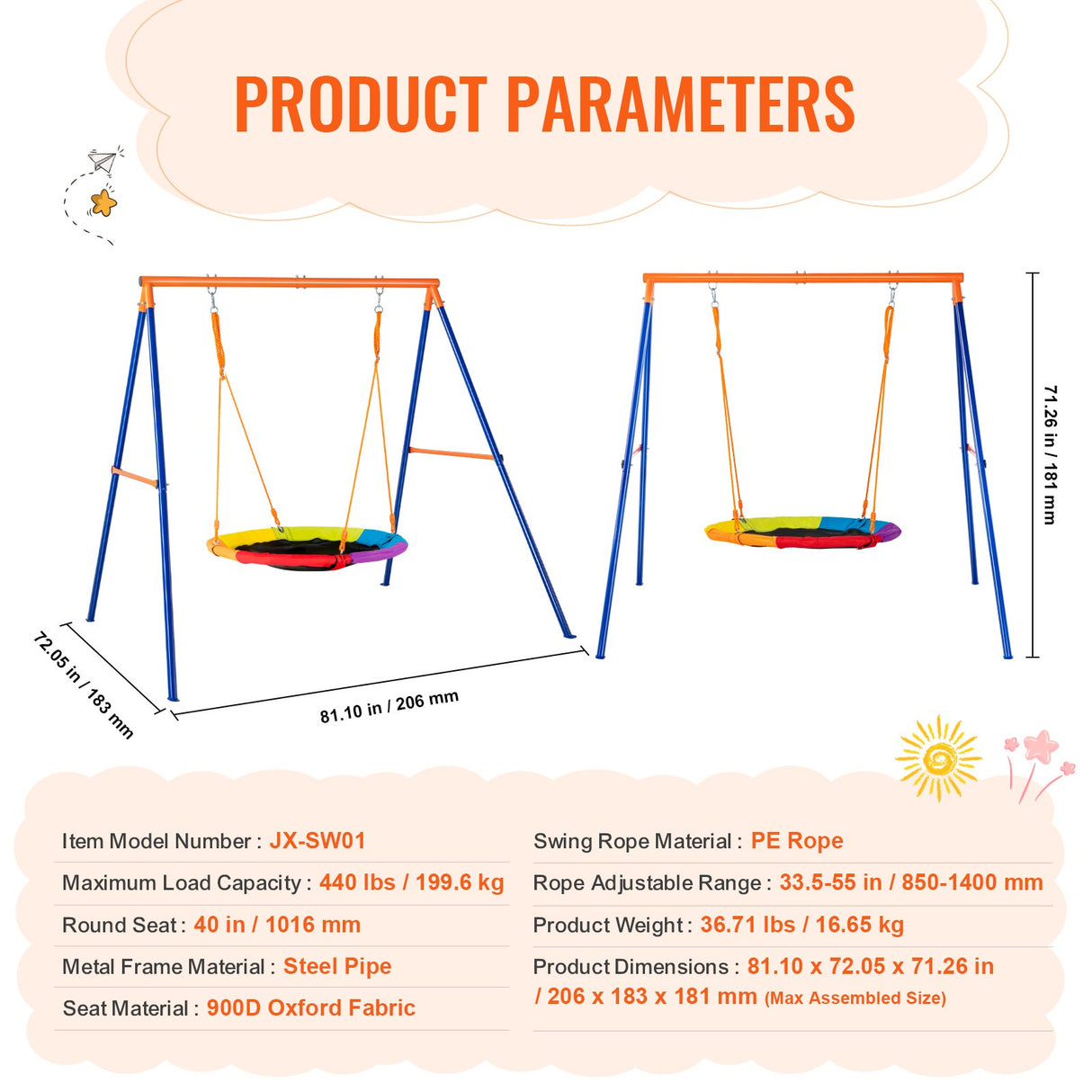 Saucer Swing Set with A Frame Steel Stand
