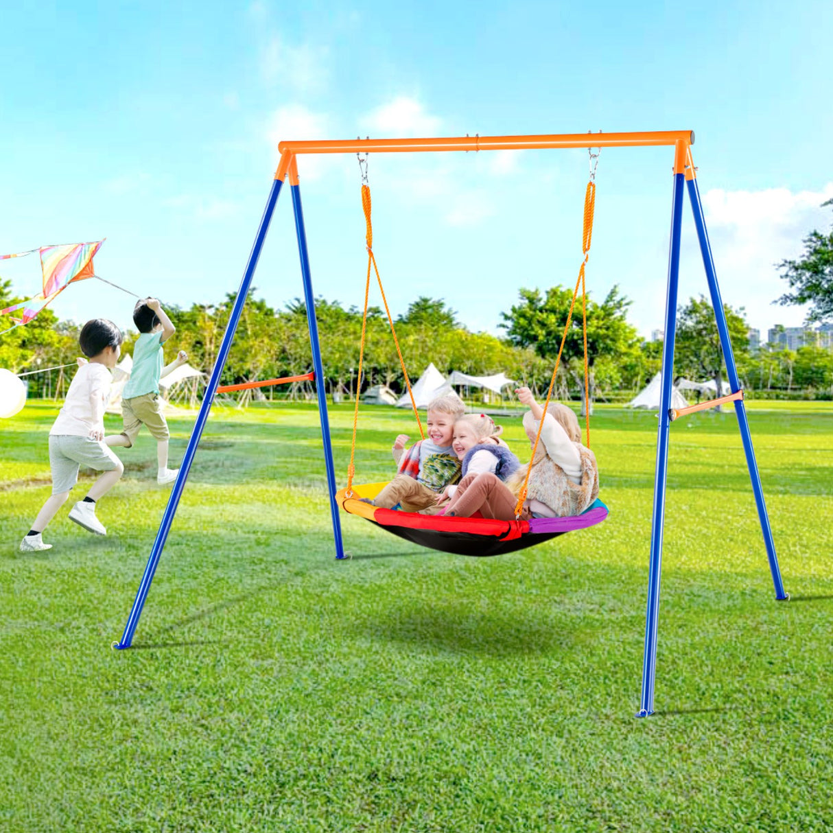 Saucer Swing Set with A Frame Steel Stand