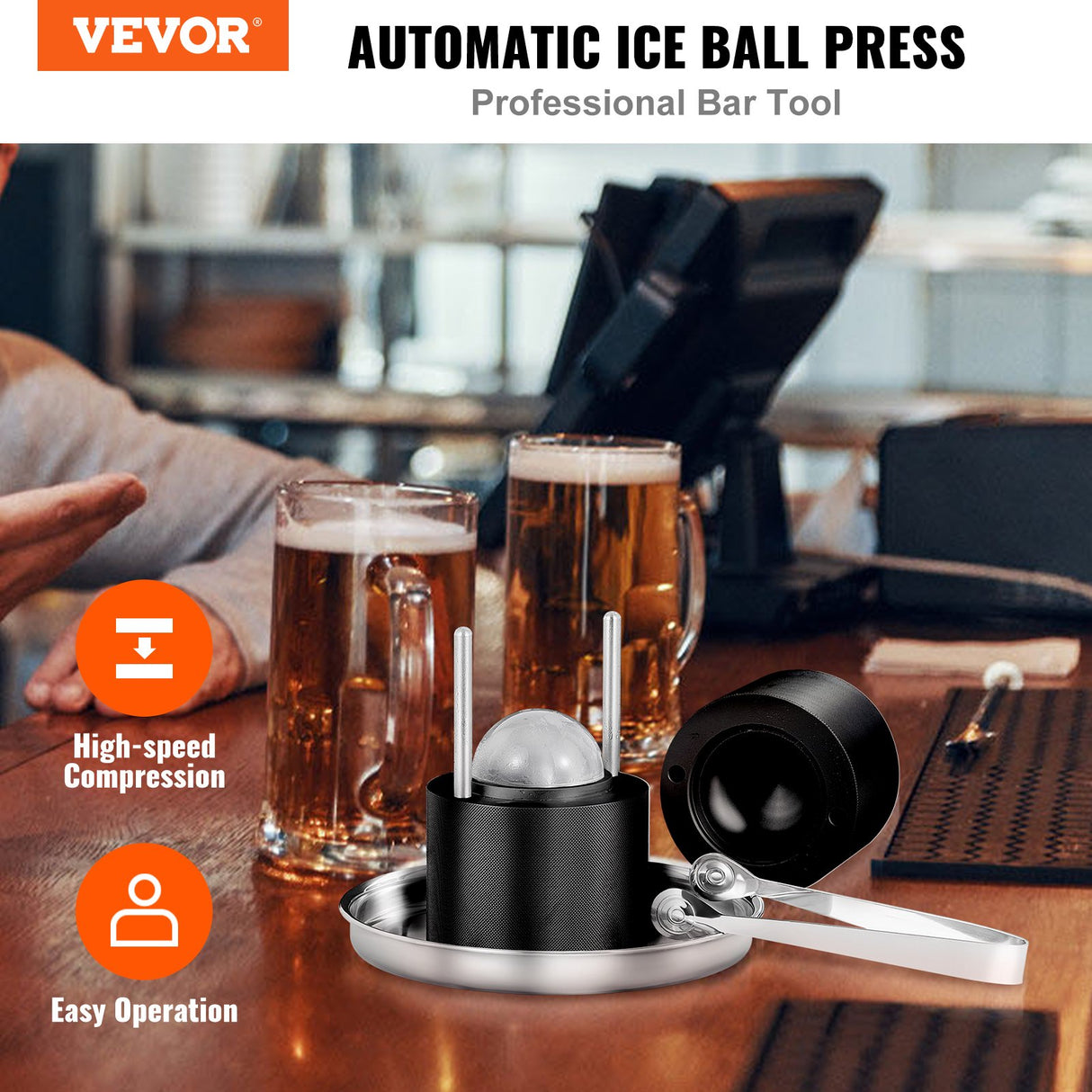 Cabra Aluminium Ice Ball Press, 60mm, Black