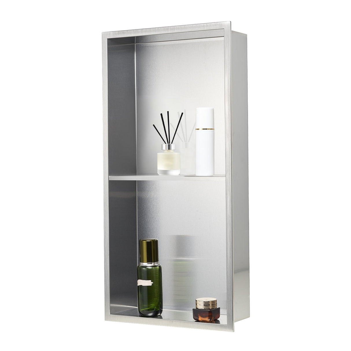 Recessed stainless steel double shelf shower niche, silver, 33 x 63.5 cm