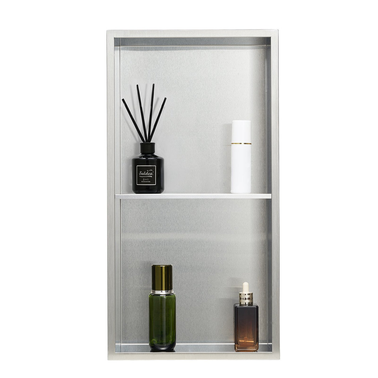 Recessed stainless steel double shelf shower niche, silver, 33 x 63.5 cm