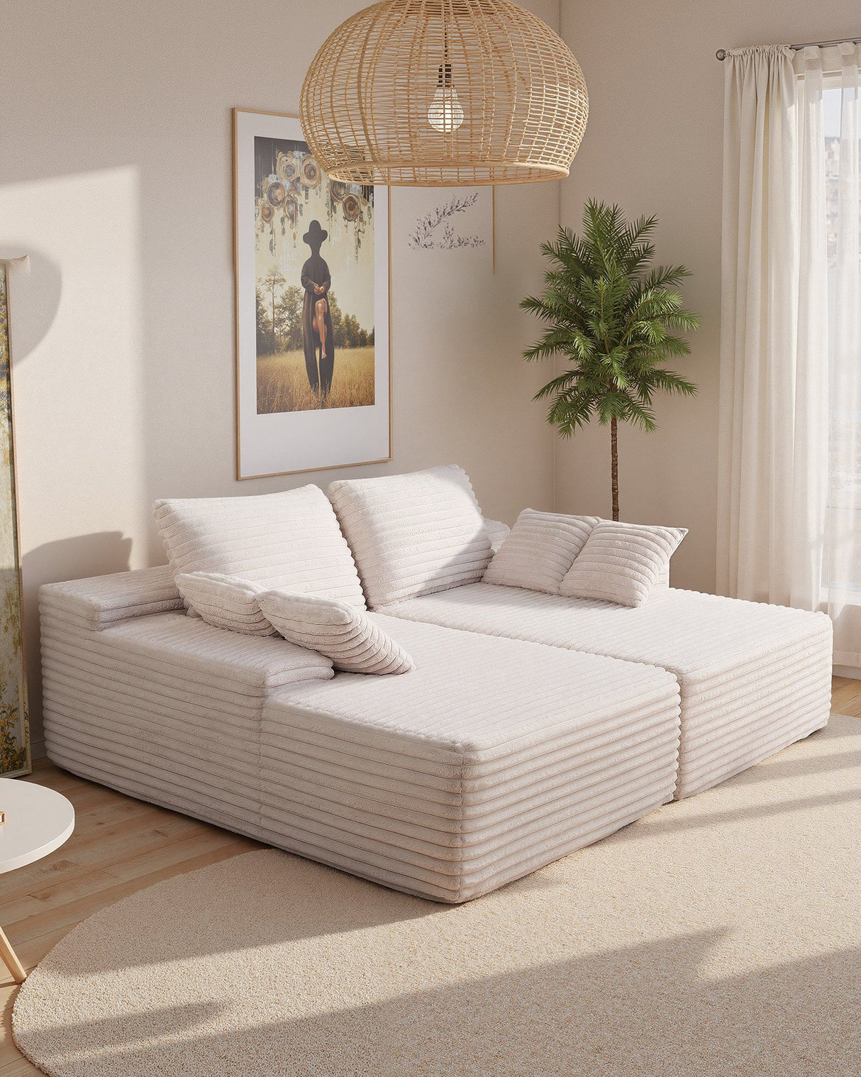 Llanca 2 Seater Chaise Sofa, Beige