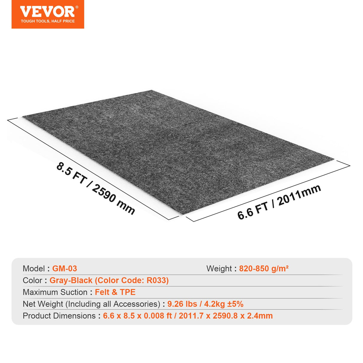 Ibergeregg Garage Containment Floor Mat, Waterproof, 2 x 2.6m, Grey