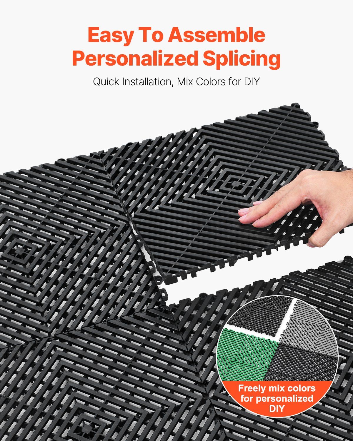 Klausen Interlocking Drainage Floor Mat, 31x31cm, PP, Black, 24pcs