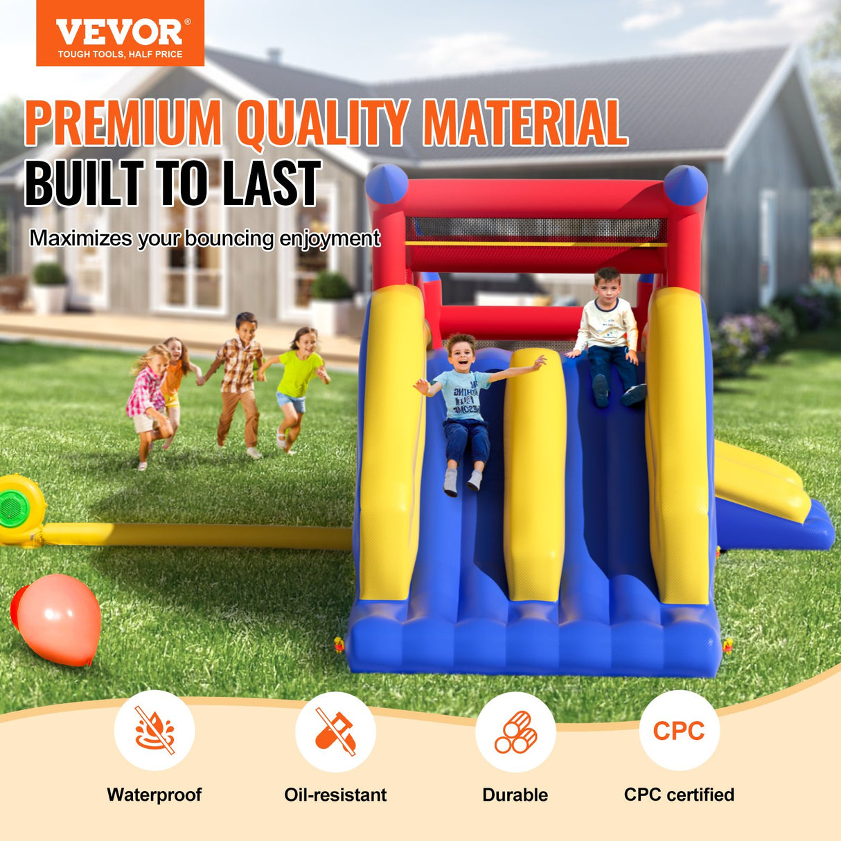 Bounce house front view with safety net