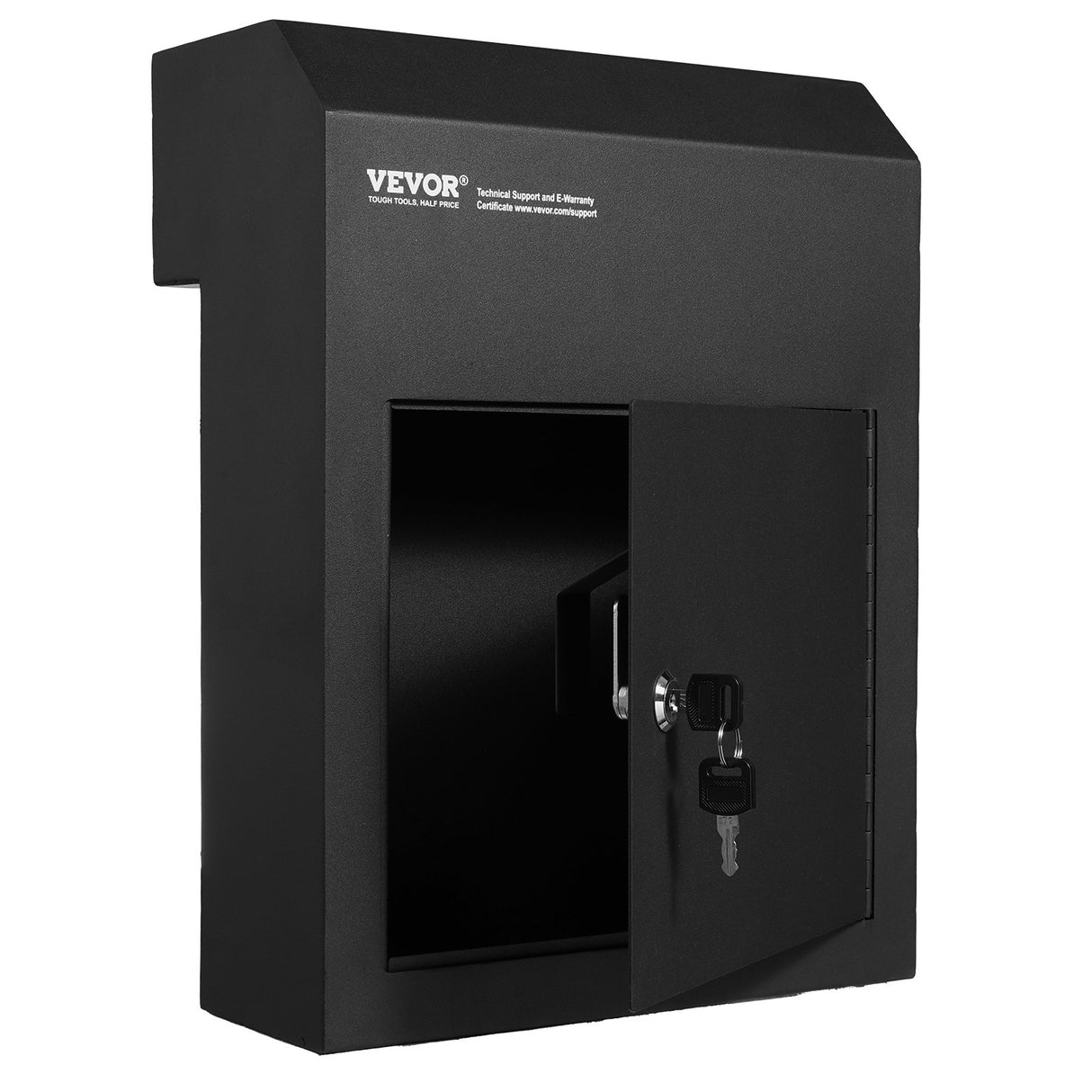 Steel through the door mail drop box with key lock, black