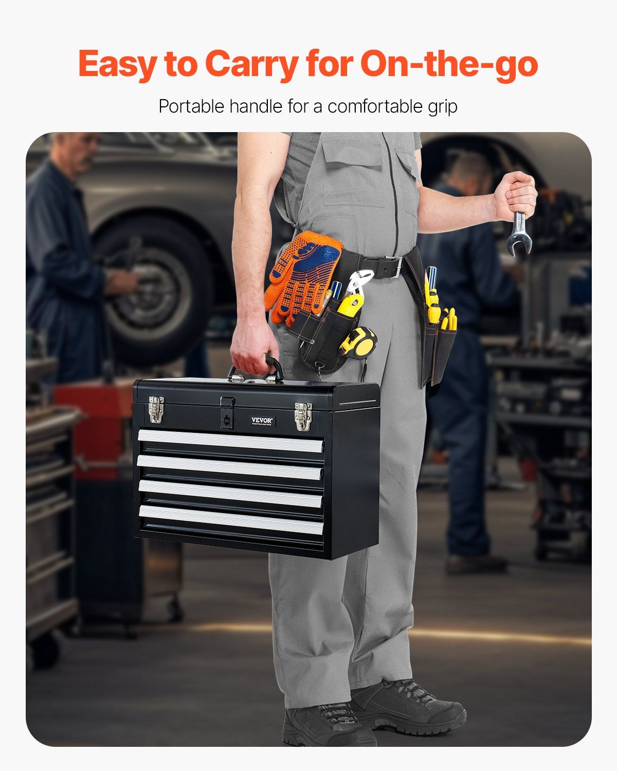 Rhymney Portable Metal Tool Box, 4 Drawer, 20.5 inch, EVA Liners