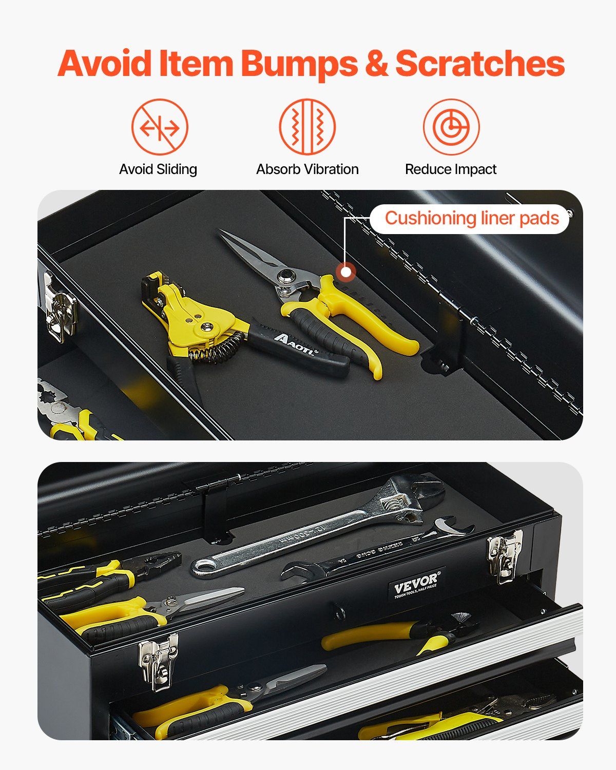Portable Metal Tool Box 20.5 Inch 3 Drawer Black
