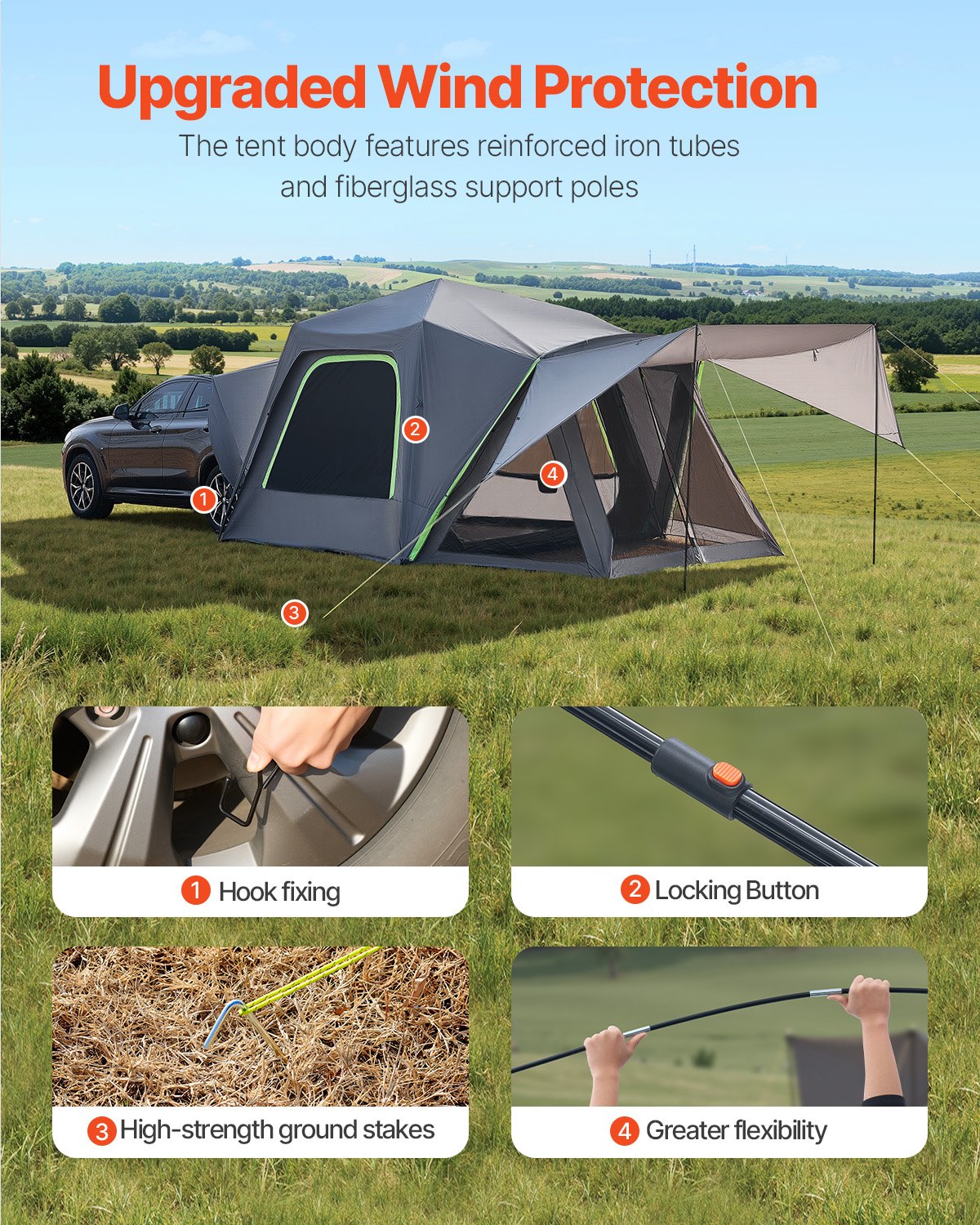 Baena SUV Camping Tent, 3 x 3m, 5 to 8 Person, Waterproof