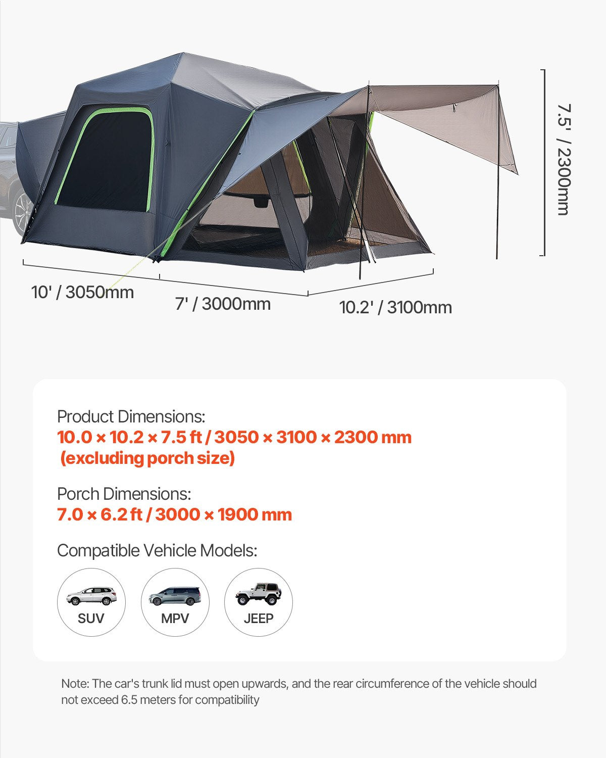 Baena SUV Camping Tent, 3 x 3m, 5 to 8 Person, Waterproof
