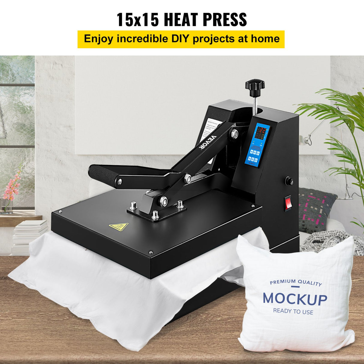Digital timer and temperature control panel on the clamshell heat press