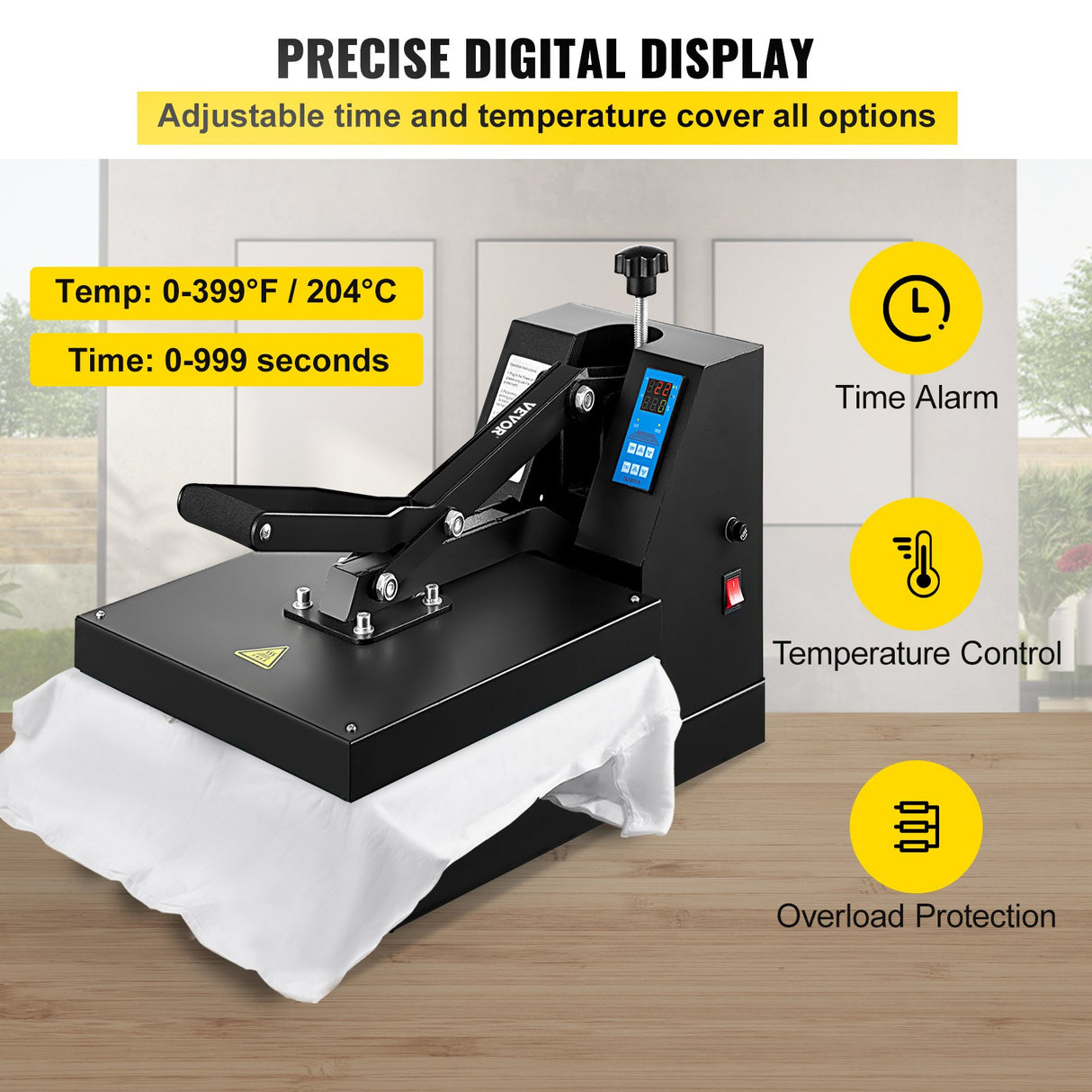 T shirt positioned on the lower platen of the heat press