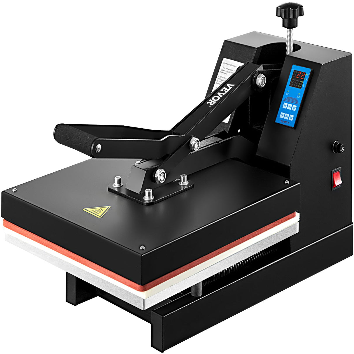 Side profile of the 38 x 38 cm clamshell heat press machine