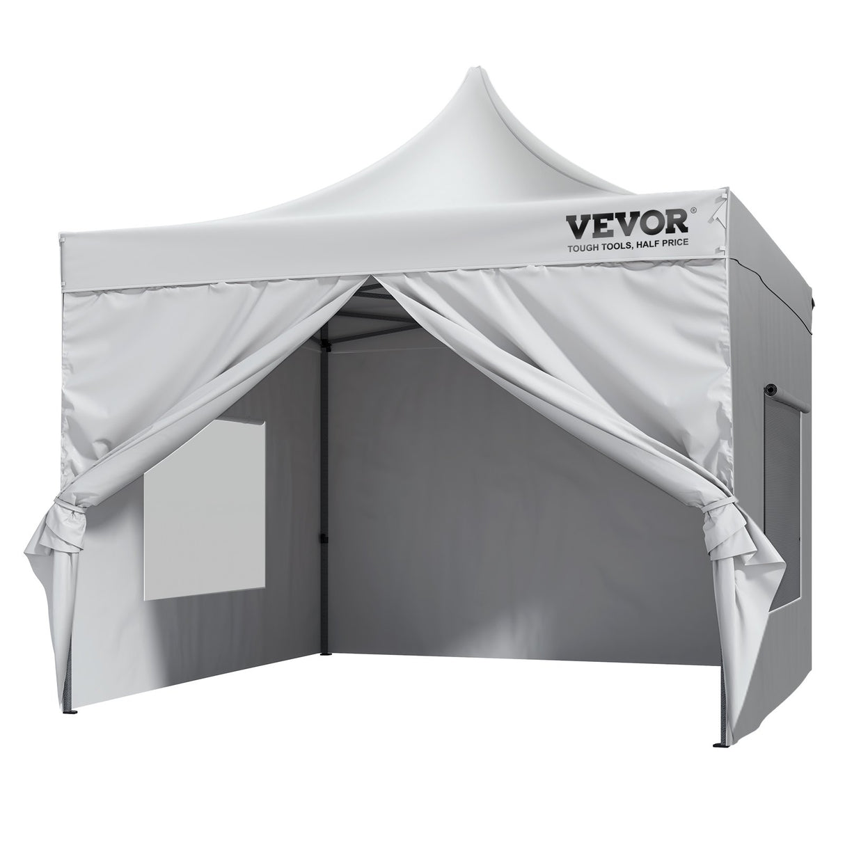 White 3 x 3 m pop up gazebo with sidewalls fitted, set up outdoors