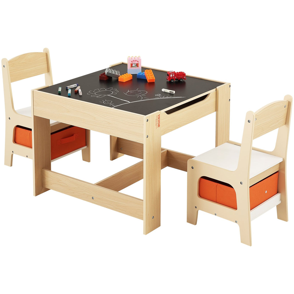 Kids wooden activity table and chair set with storage boxes