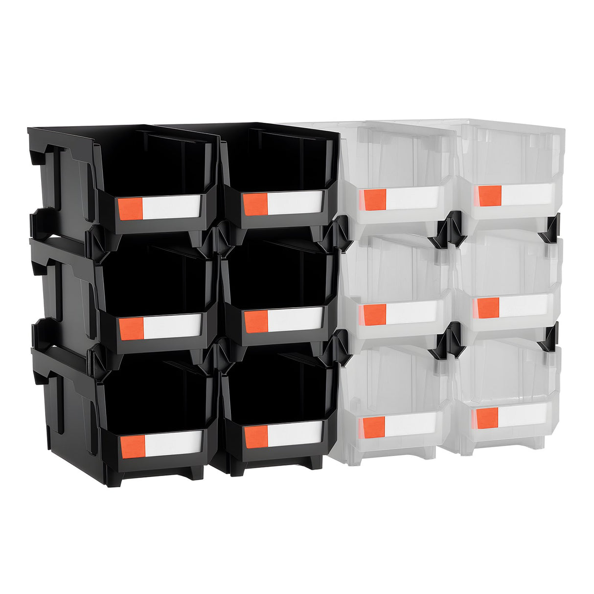 Plastic stackable storage bins 12 pack black and transparent