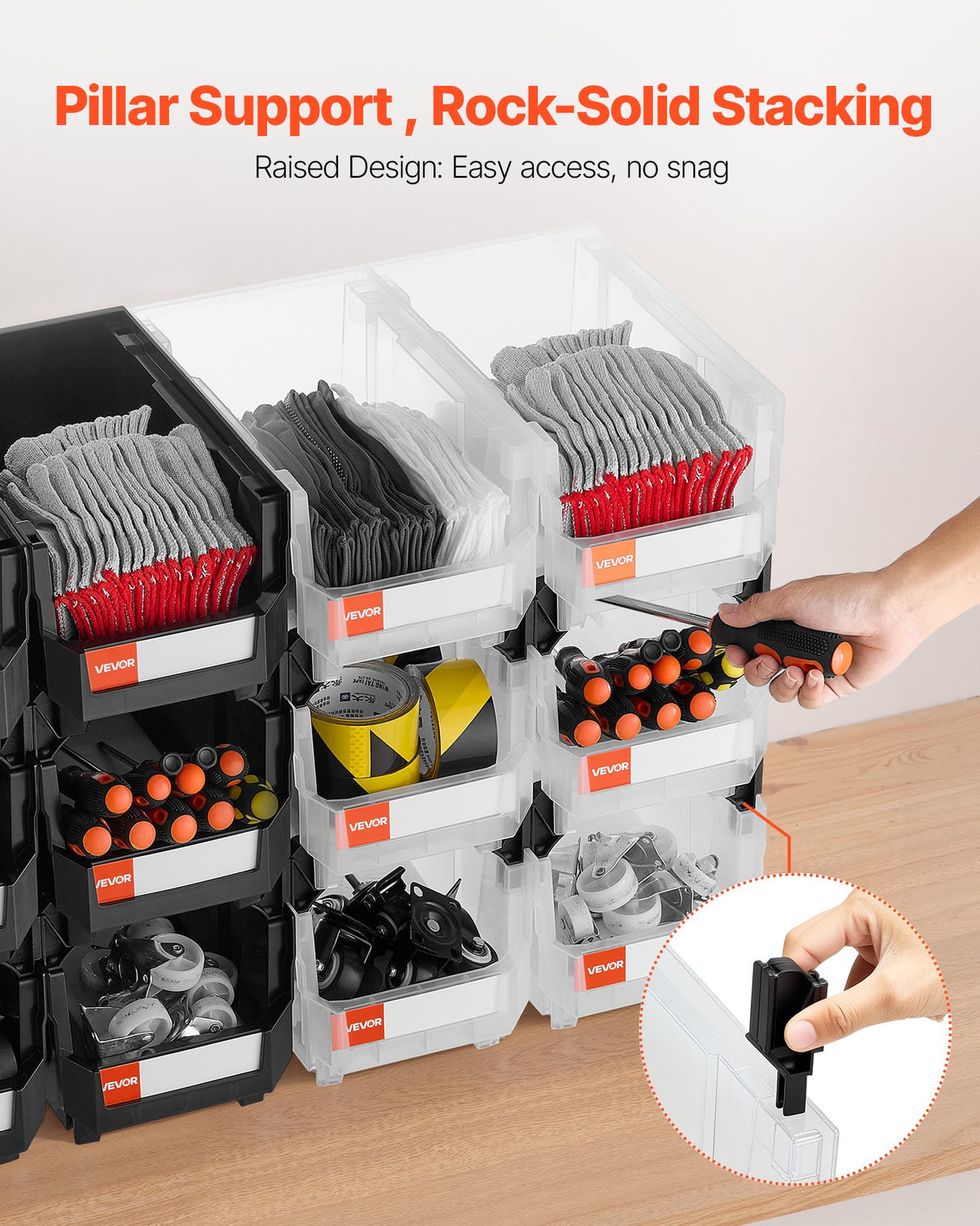 Plastic stackable storage bins 12 pack black and transparent