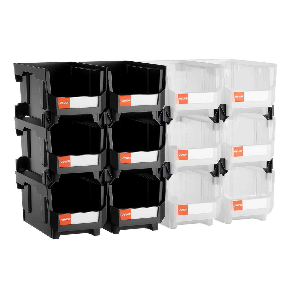 Plastic stackable storage bins 12 pack black and transparent