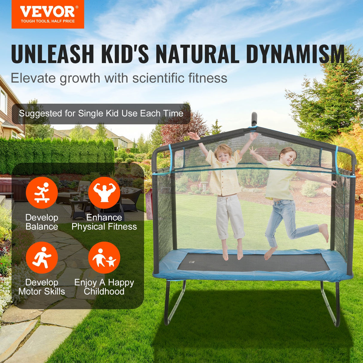 Tanby Mini Trampoline with Enclosure and Gymnastics Bar, 6ft
