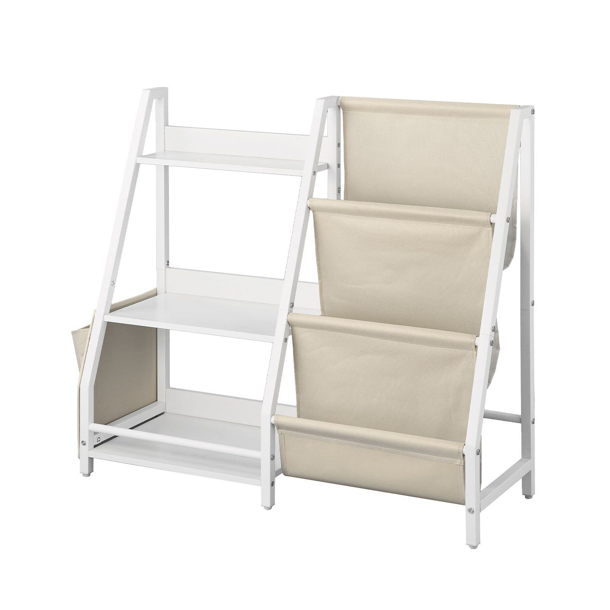 Kids Bookshelf with Sling Book Rack and Storage Bag, 3 Tier