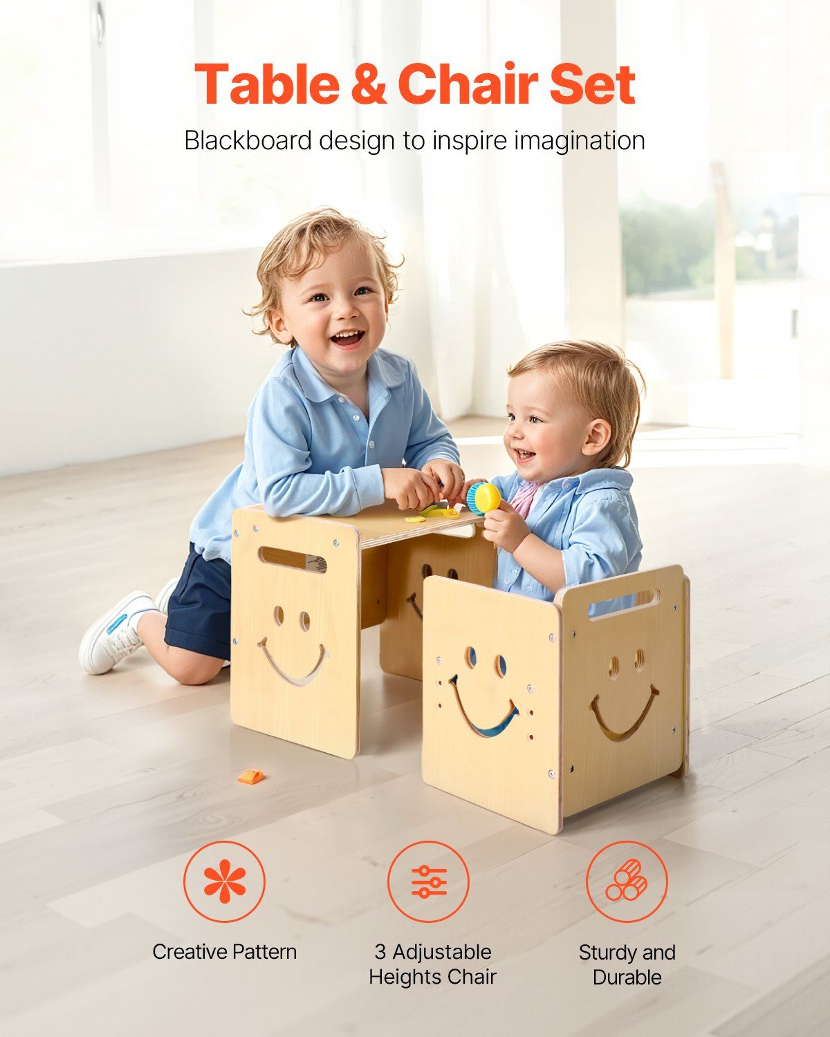 Montessori Weaning Table and Chair Set with Chalkboard, Natural - view 2
