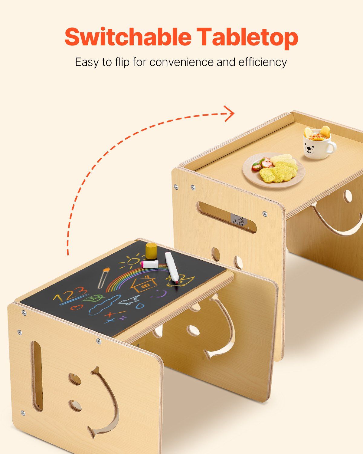 Montessori Weaning Table and Chair Set with Chalkboard, Natural - view 5