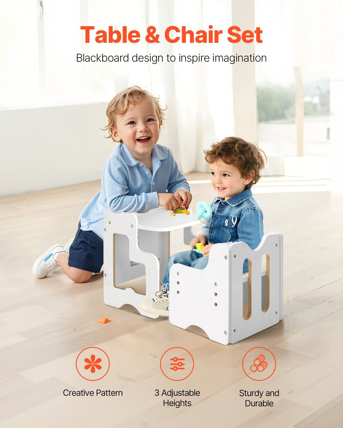 Montessori Weaning Table and Chair Set with Chalkboard, White - view 2