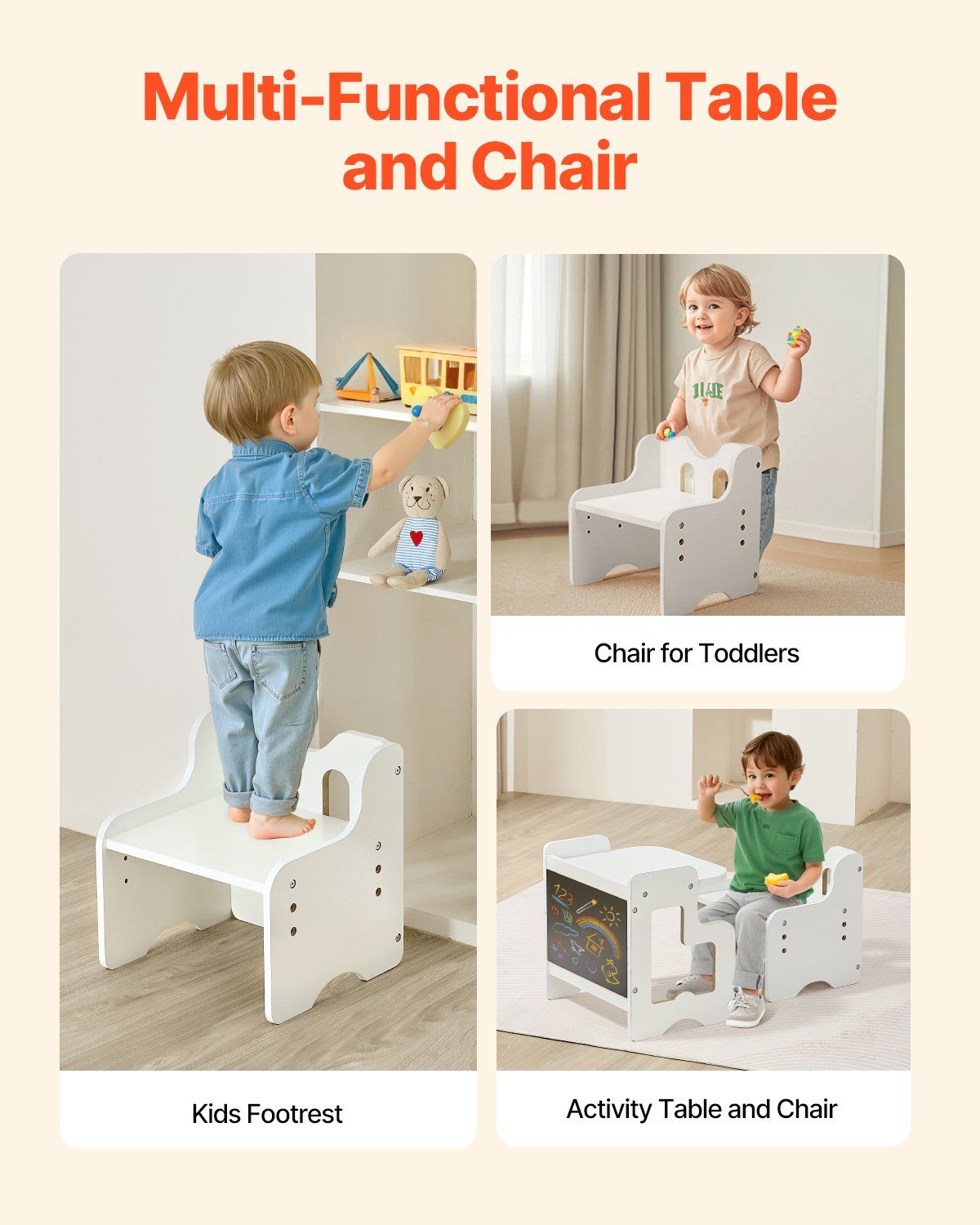 Montessori Weaning Table and Chair Set with Chalkboard, White - view 6