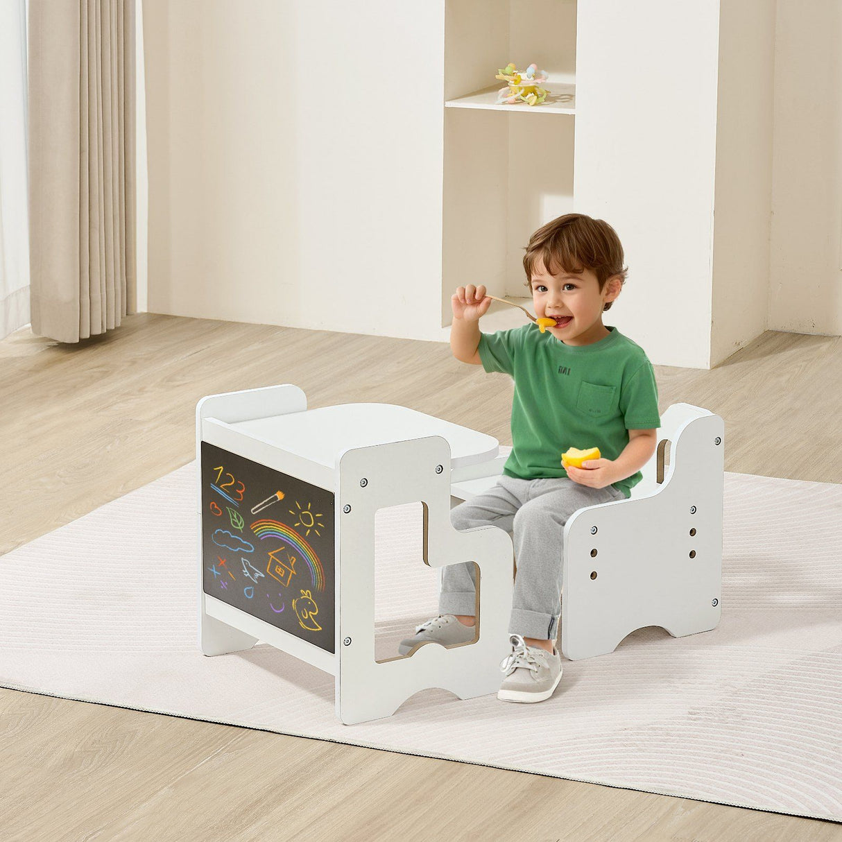 Montessori Weaning Table and Chair Set with Chalkboard, White - view 8