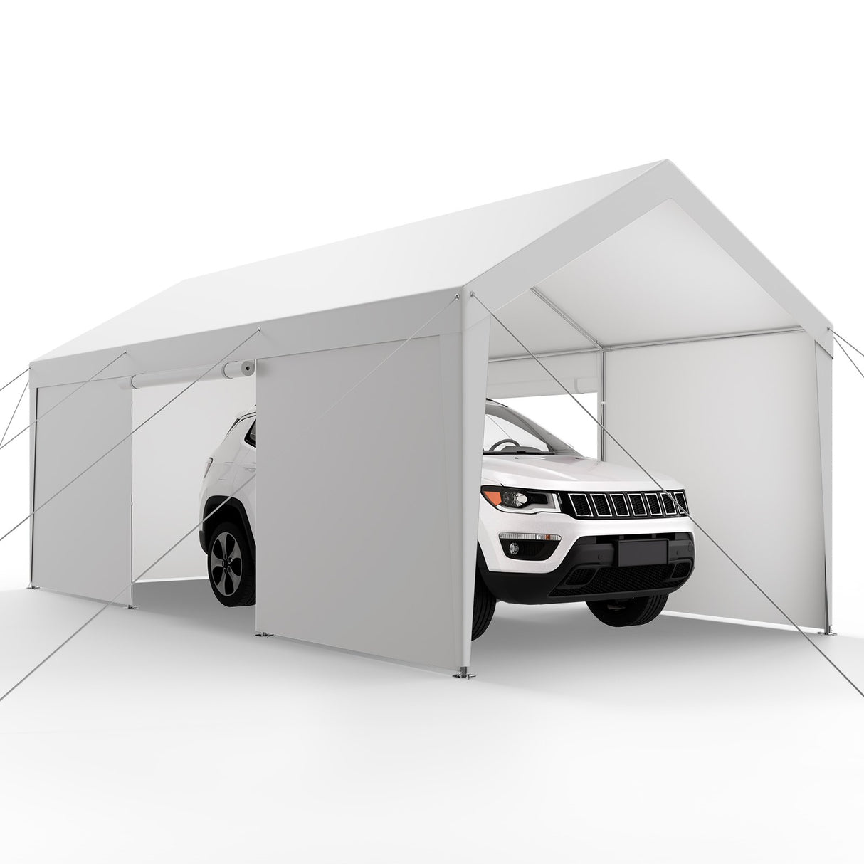 Interior of the wide carport showing space for a large vehicle