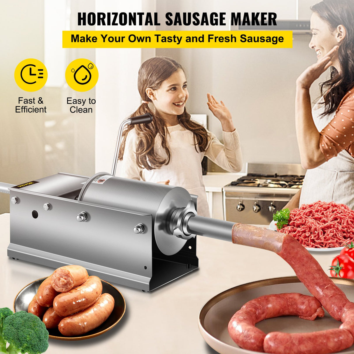 Side view of the horizontal 3 L sausage stuffer showing the low profile cylinder