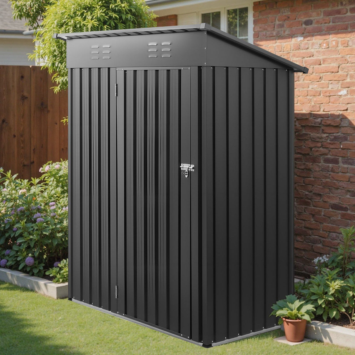 Metal garden shed with lockable door and louvre vents, 153 x 88cm (view 8)