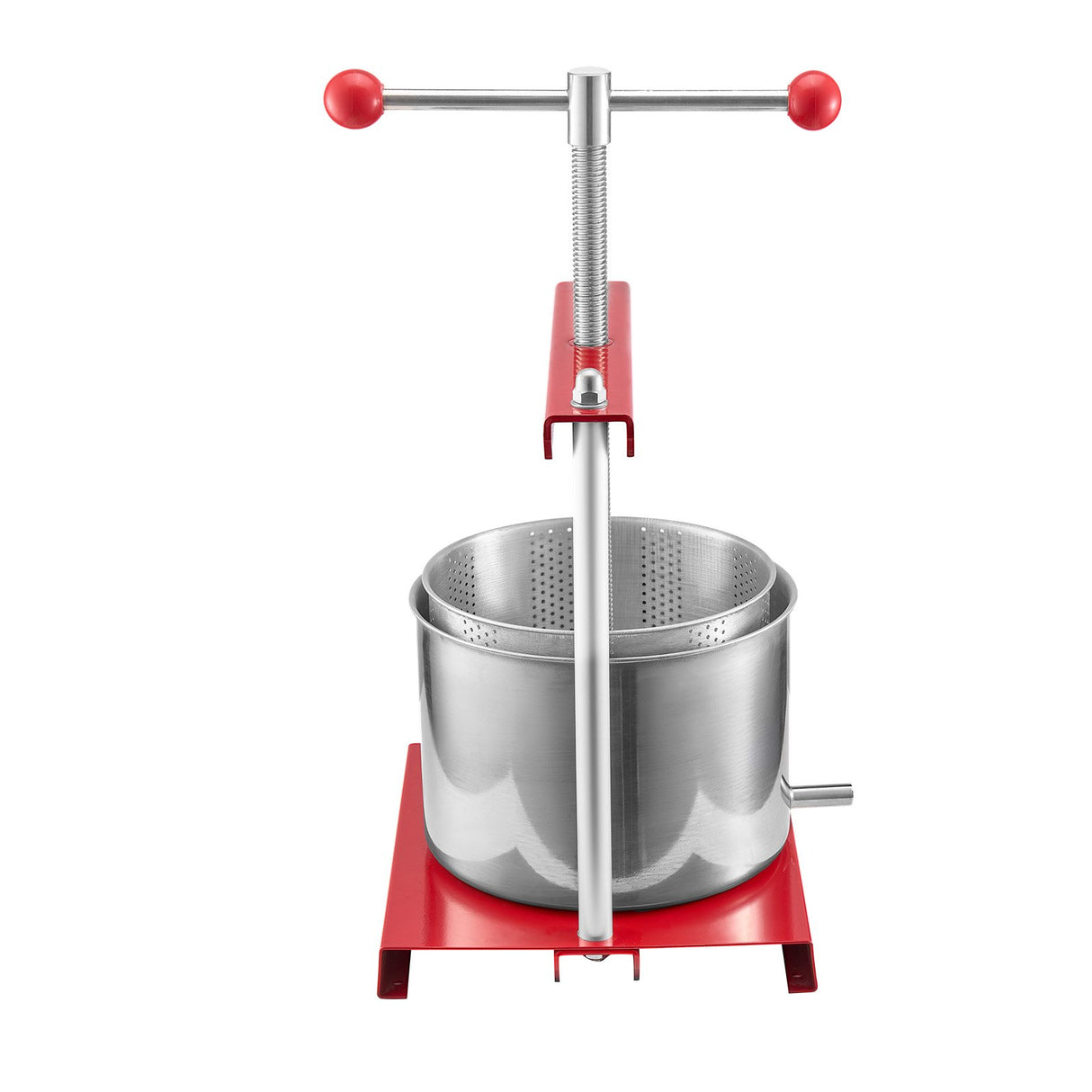 Manual fruit and wine press shown disassembled for cleaning
