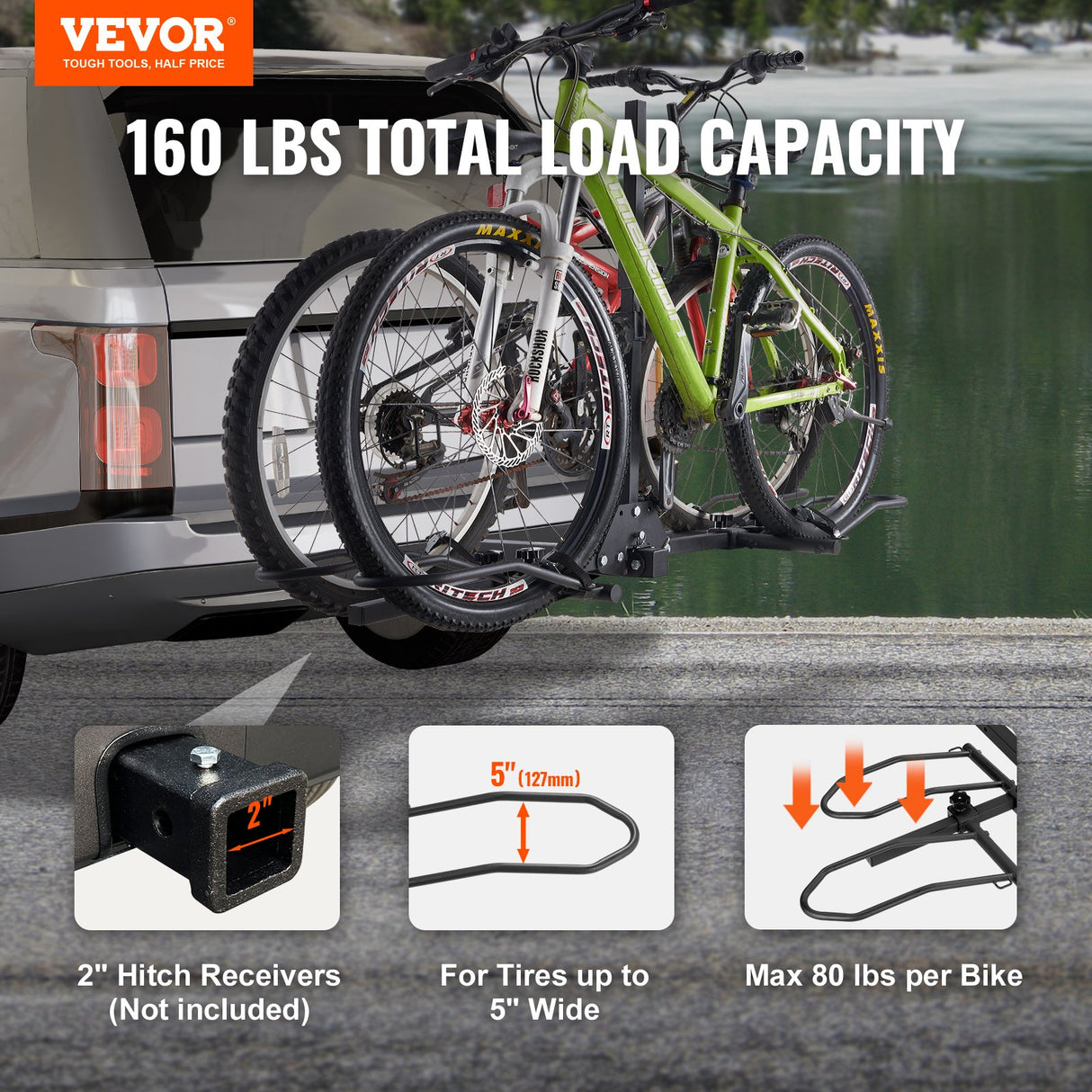Zottegem Folding Hitch Mount Bike Rack, 2 Bike, 160lbs, Black