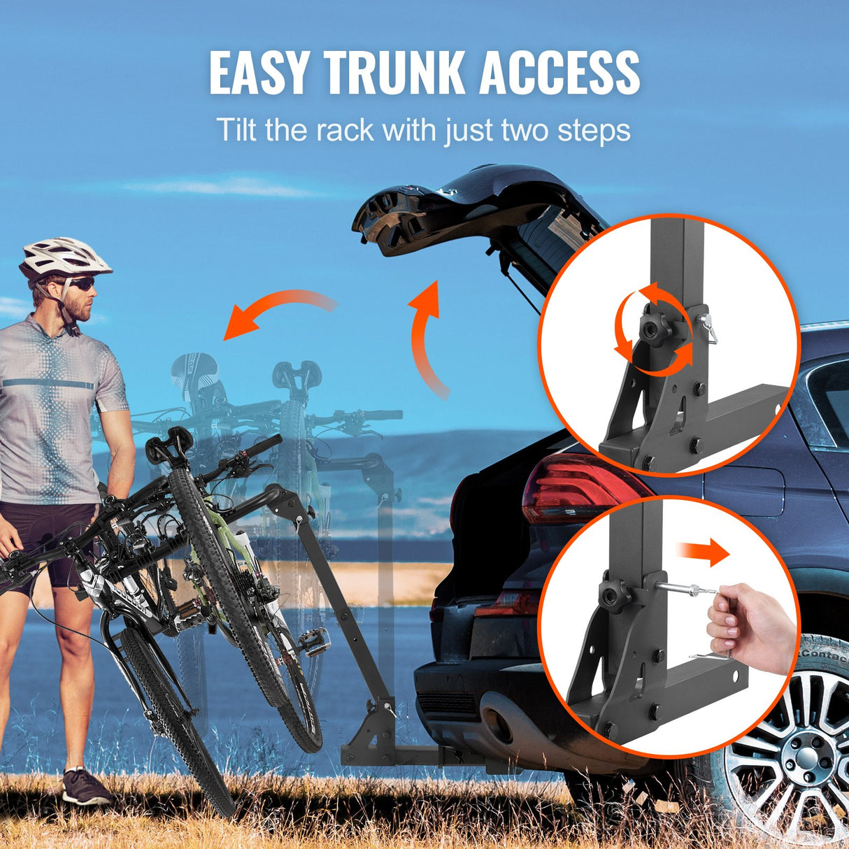 Kortrijk Folding Hitch Mount Bike Rack, 4 Bike, 150lbs, Black