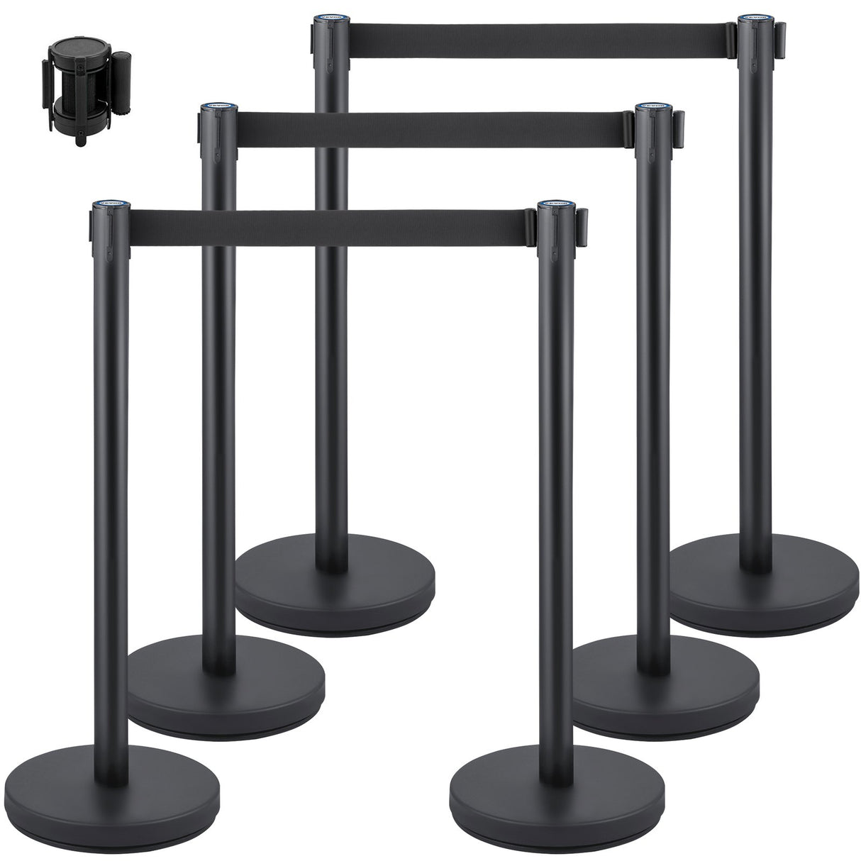Crowd control stanchion set with retractable belt