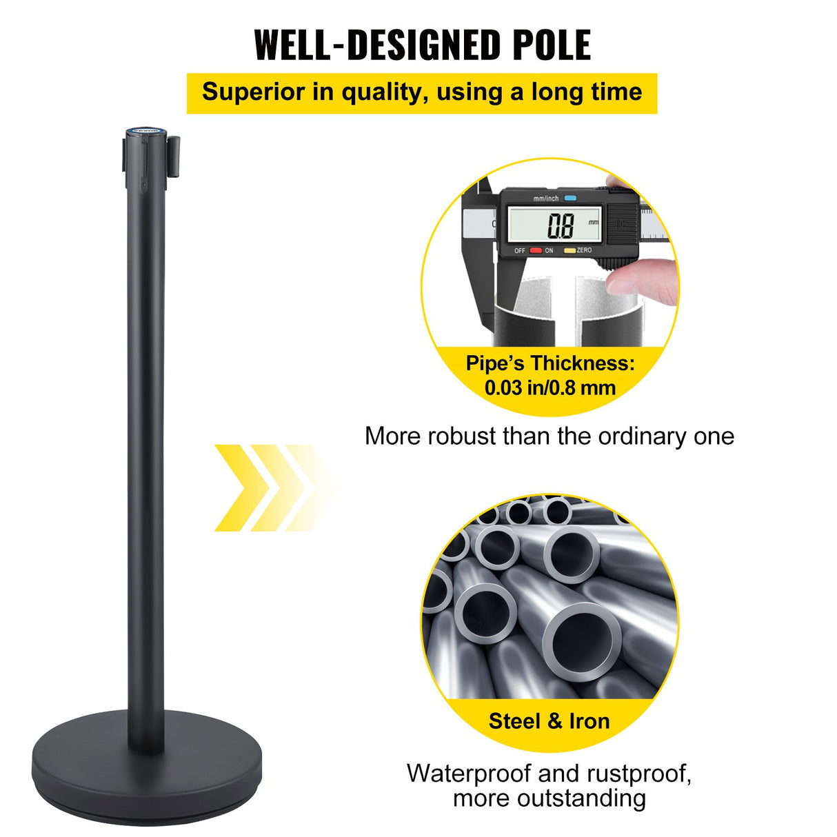 Crowd control stanchion set with retractable belt