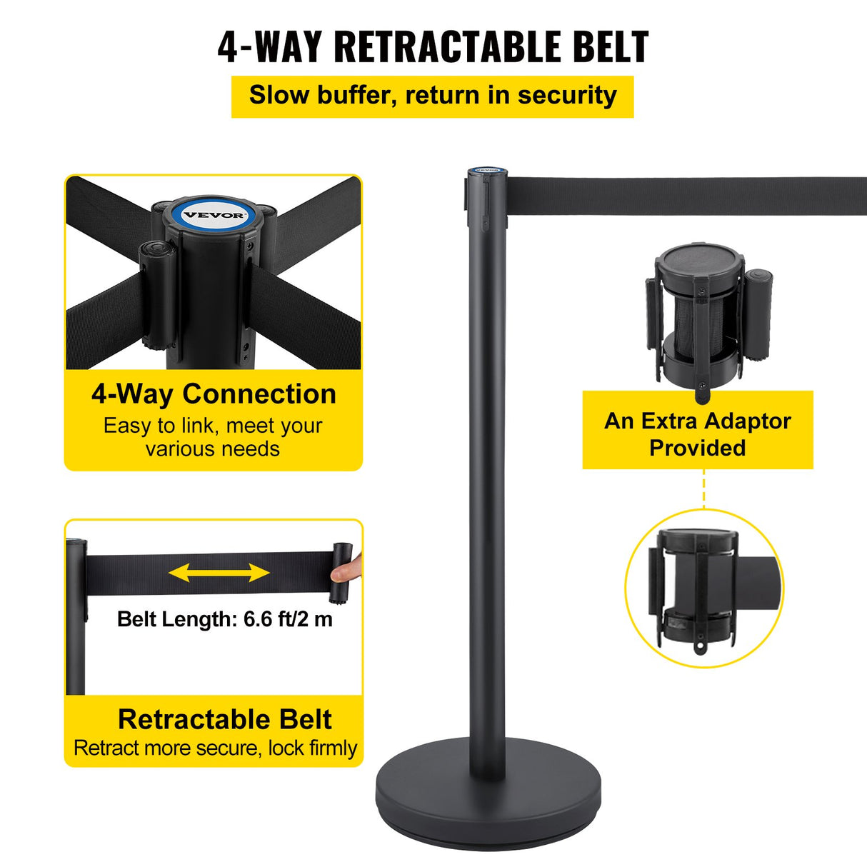 Crowd control stanchion set with retractable belt